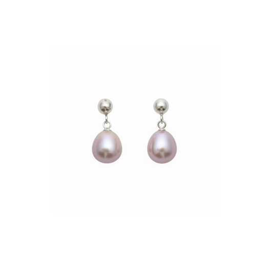 PinkPearl Ball Stud Drop Earrings Stg Silver