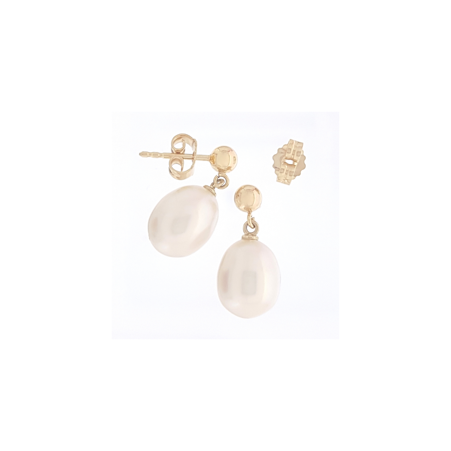 White Pearl 9ct Gold Ball Studs