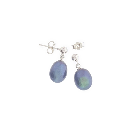 Pearl Earrings 'Peacock Pearl Drop' Stg Ball Stud
