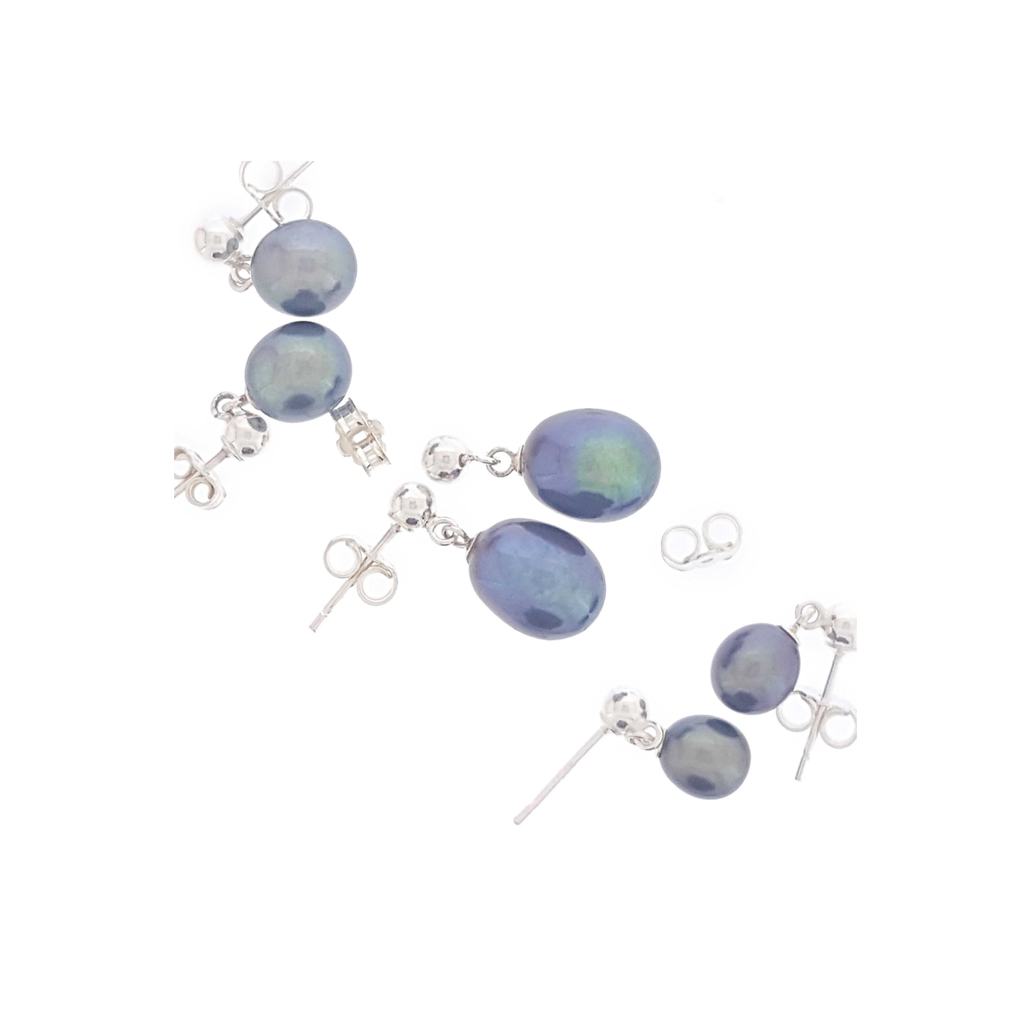 Pearl Earrings 'Peacock Pearl Drop' Stg Ball Stud