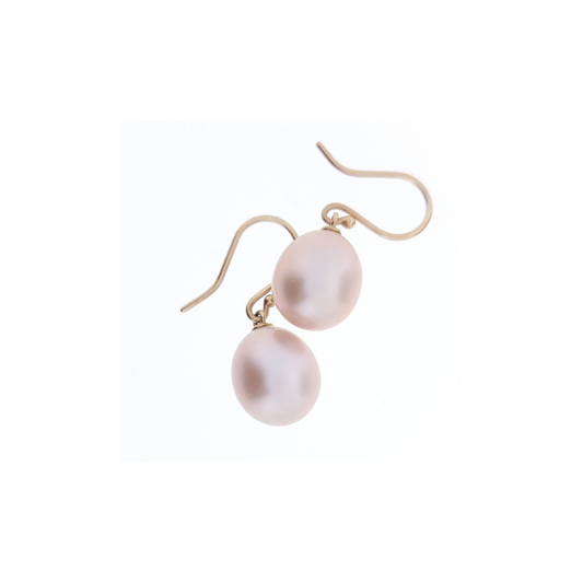 Pink Pearl Hook Drop Earrings 9ct Gold
