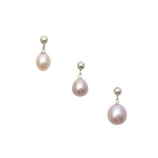 PinkPearl Ball Stud Drop Earrings Stg Silver