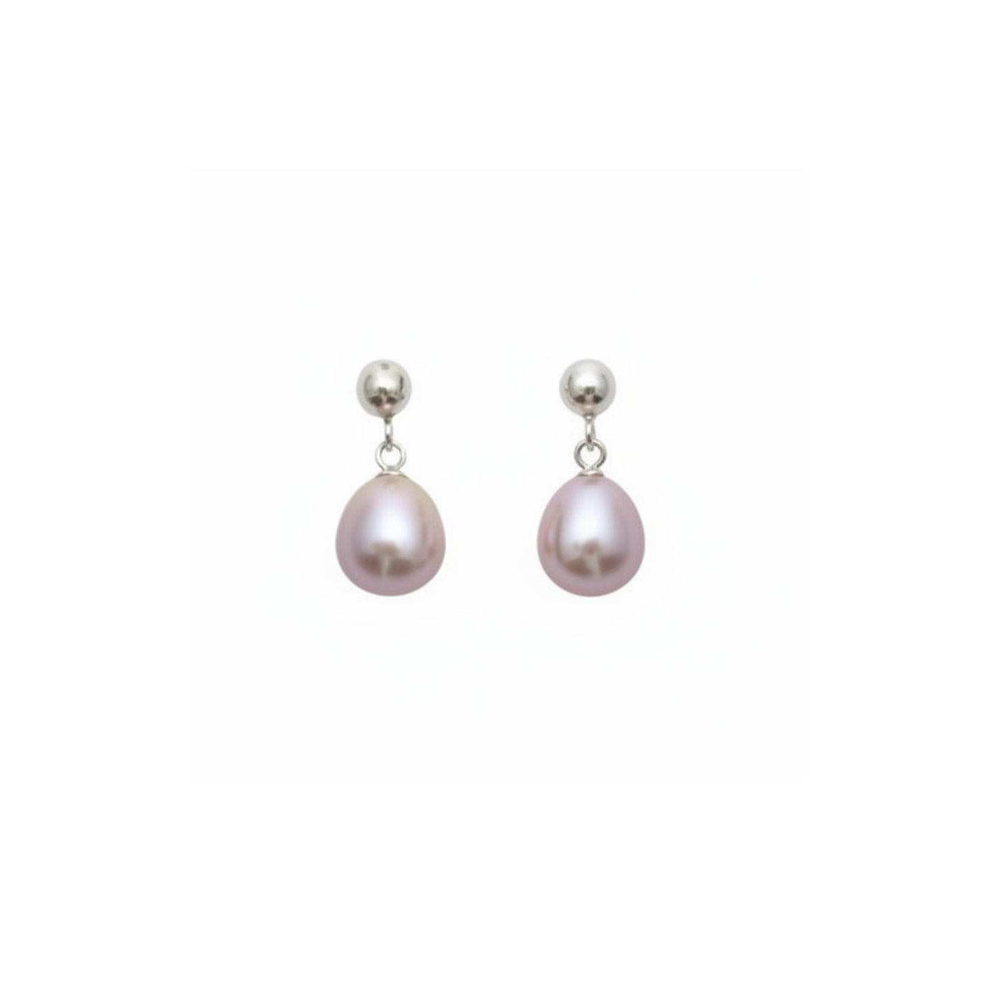 PinkPearl Ball Stud Drop Earrings Stg Silver