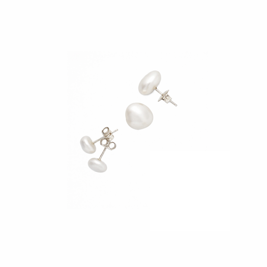 White Keshi Pearl Studs Stg Silver
