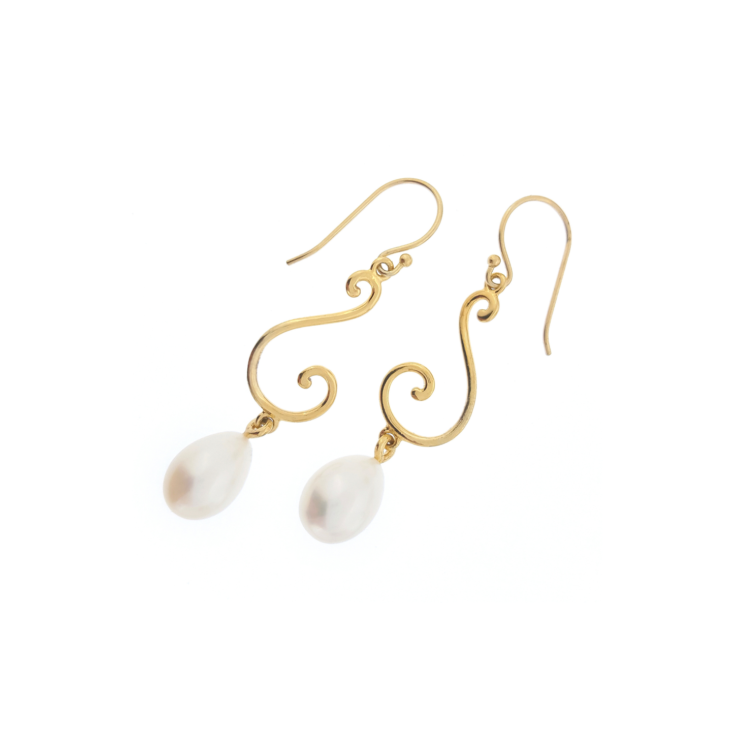 Swirl Earrings Silver with white pearl drop