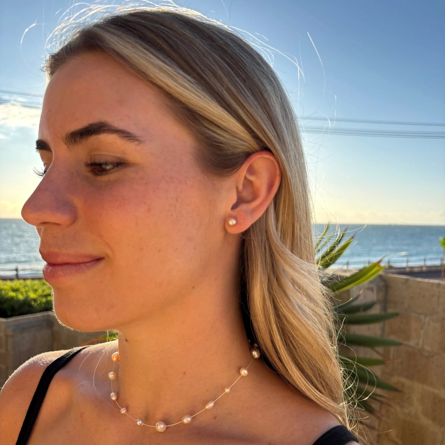 Pink Pearl Stud Earrings Stg Silver