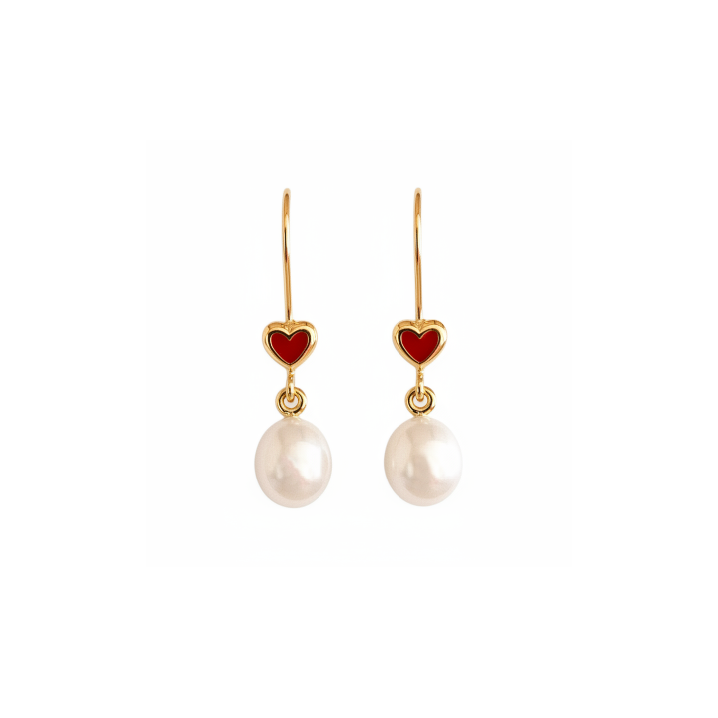 Silver and Red Love Heart Pearl Earrings