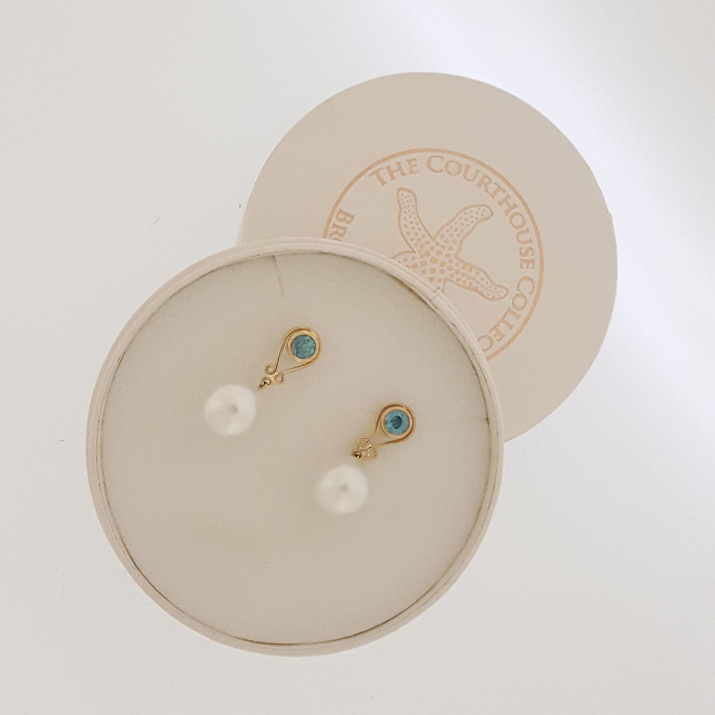 Earrings Blue Zircon South Sea 9ct Gold