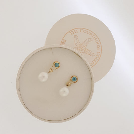 Earrings Blue Zircon South Sea 9ct Gold
